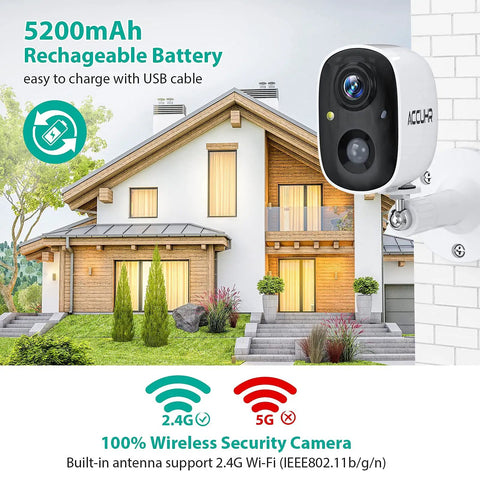 Wireless Outdoor Security Camera System With 1080P Two Way Audio And Full Color Night Vision mounted on house exterior.