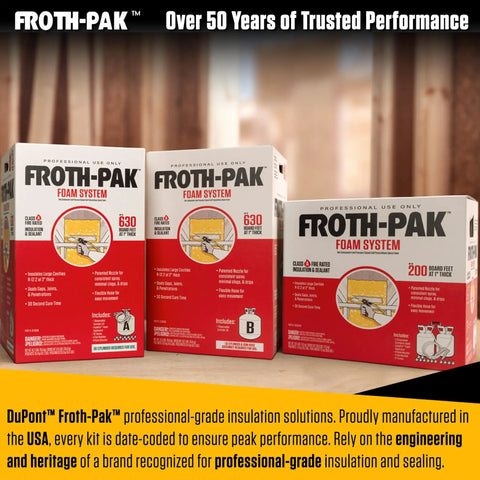 Top Shelf Closed Cell Spray Foam Insulation Kit Two Component Polyurethane Sealer with 15 Ft Hose on display, features multiple packaging.