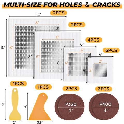 20 Pack Drywall Patch Kit With 2 Inch 4 Inch 6 Inch And 8 Inch Patches Scrapers And Sandpaper For Quick Easy Hole Repair On Drywall Use With Wall Filler And Spackle DIY Home Improvement Patch Solution