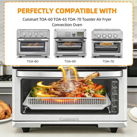 Replacement Air Fryer Tray For TOA 60 65 70 And Similar Sized Convection Toaster Ovens with roast chicken and vegetables