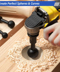 BURMONG 3-PC sphere rotary burr set attached to an angle grinder carving wood.