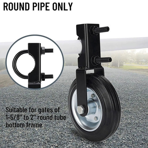 Heavy Duty Gate Wheels That Kill Sag Once And For All Featuring Hella Durable Solid Rubber Tires for Round Pipe Gates