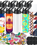 Eight Pack 20oz Dope Sublimation Tumbler Set With Triple Insulated Stainless Steel Bodies, Straw Lids, stickers, and accessories.