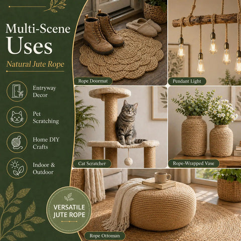 Dope Natural Jute Rope 8mm Thick Hemp Twine 165ft Eco Friendly All Weather Durable For DIY Crafts Cat Scratcher Posts