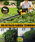 Person trimming bushes with Cordless Hedge Trimmer For 20V Max Battery, 20 Inch Blade, Brushless Motor, Lightweight And Powerful Electric Shrub Edger For Bare Tool Use, Compatible With DCB Batteries Not Included