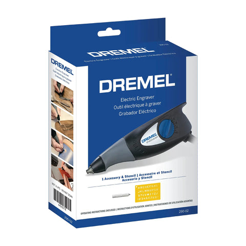 Box of Dremel 120-Volt Engraver Rotary Tool With Stencil Kit for DIY personalizing and engraving leather, wood, glass, metal and more.