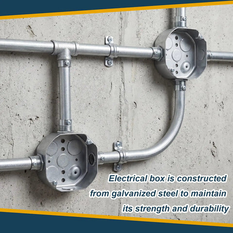 Installed 4x4 Inch Octagon Electrical Box With Cover For Ceiling Or Wall Install, Built Tough Galvanized Steel Junction Box