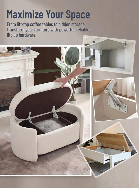 Heavy Duty Flip Up Storage Box Hinges 2 Pack Rust Resistant Cold Rolled Steel Slow Close Spring Action Ultra Smooth Lid Lifts Quiet Durable Performance on storage ottoman