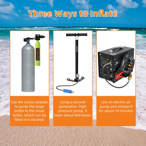 Three inflation methods for Massive 11.1L Scuba Tank With 4500psi Fill 80 Cu Ft Aluminum Diving Cylinder High Capacity Dive Bottle