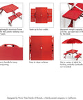Foldable Picnic Table With Built-In Benches For Four, Outdoor Camping Table With Umbrella Hole, Hunter Green, info on design and features