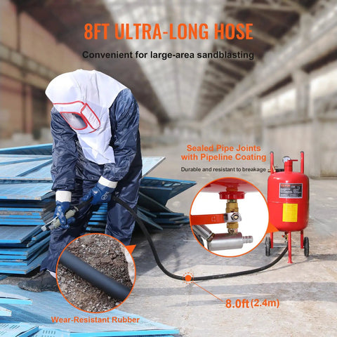 Person using Powerful 10 Gallon Sandblaster Kit With 125 PSI Pressure For Fast Paint Rust Stain Removal And Tough Surface Prep