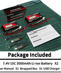7.4V 3000mAh Li-ion RC Battery 2S T Plug For 1/12, 1/16, 1/18 RC Cars And 4WD High Speed Models With Two Charging Cables