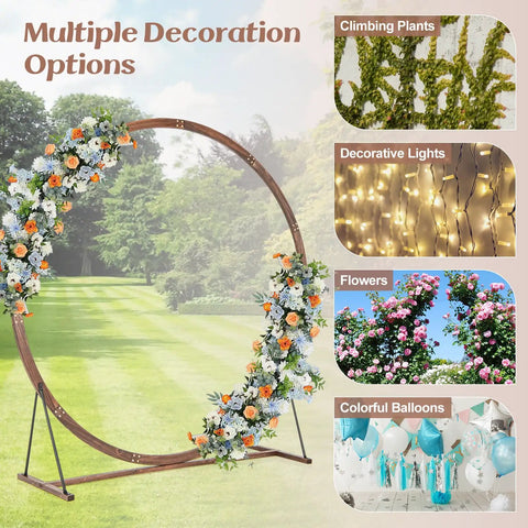 Wooden Wedding Arch Backdrop Stand 7.4 Ft For Outdoor Ceremonies Garden Arbor Trellis Round Pergola Decor with flowers