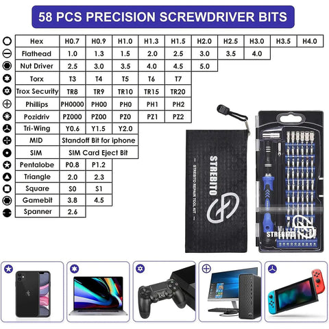 79 In 1 Magnetic Screwdriver Kit With 58 Bits And Anti Static Wrist Strap For Electronics Repair A Pro Grade Tool Set
