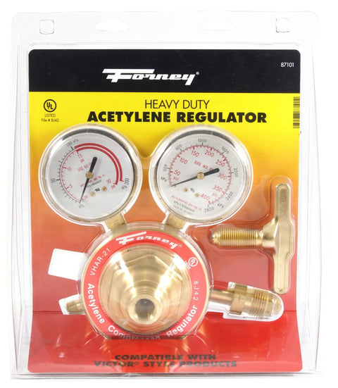 Heavy Duty Acetylene Regulator 87101, Victor Style With Forged Brass Bodies, Dual Scale Gauges With Durable Lenses in packaging
