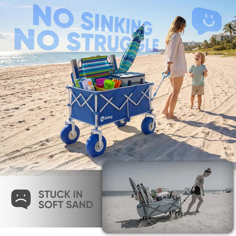 Heavy Duty Beach Wagon With 9 Inch Sand Proof Wheels, 600 Pound Capacity And 200 Liter Oversized Foldable Cart on beach