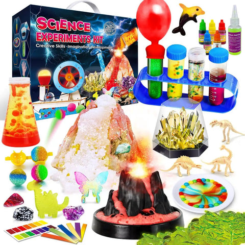 260 Plus Kid-Friendly STEM Science Kit With Hands-On Chemistry Experiments, Volcano Eruptions, Gemstones, Educational Toy Set