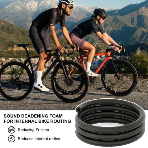 Cyclists on road with Internal Housing Damper Foam Sleeve For Bicycle Cables 63 Inch 6mm Foam Tube 1.6M in foreground
