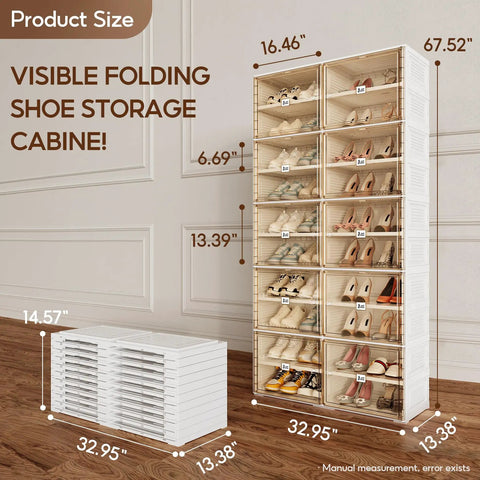 Portable Shoe Rack Organizer For Closet And Entryway, The Go To 10 Tier Sneaker Storage Cabinet With Magnetic Clear Door