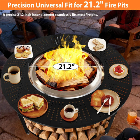 40-Inch Compact Fire Pit Surround Tabletop with food and drinks, fits 21.2-inch pits, outdoor patio stand, built tough steel, easy assembly
