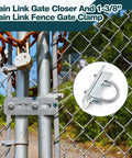Built Like A Tank Adjustable Galvanized Gate Latch Stopper For Chain Link Fences And Pool Enclosures heavy duty gate clamp close-up.