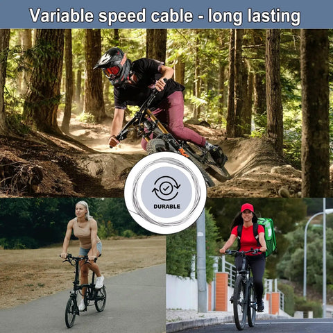 Cyclists using 7 Speed Right Thumb Shift Lever For Mountain City Road And Folding Bikes in forest and urban settings