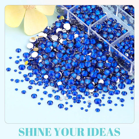 Royal Blue Resin Rhinestones Kit With 12100 Pcs Flatback Crystals And 3 Tubes Of 10ml B7000 Jewelry Glue, 2 Boxes, Includes Mixed Sizes 2mm 3mm 4mm 5mm For Bedazzling Crafts