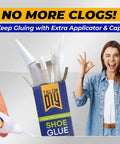 Heavy Duty Shoe Glue Two Pack Easy Patch Adhesive for Sneaker and Boot Sole Repair with extra applicator caps in view.