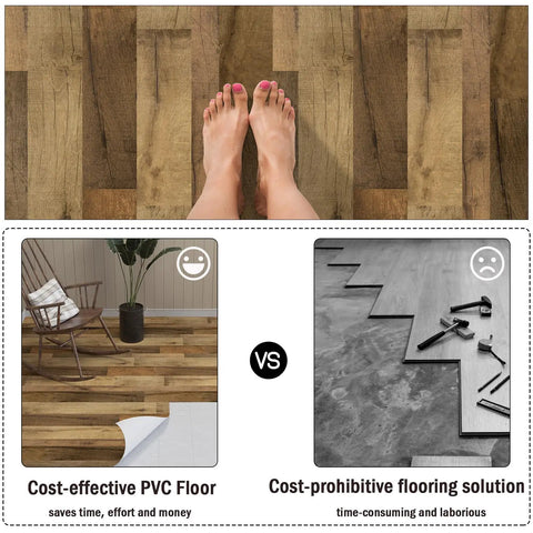 Person standing on Peel And Stick Vinyl Flooring Roll 24In X 393In White Wood Planks, 64 Sq Ft Waterproof Self Adhesive Floor Covering