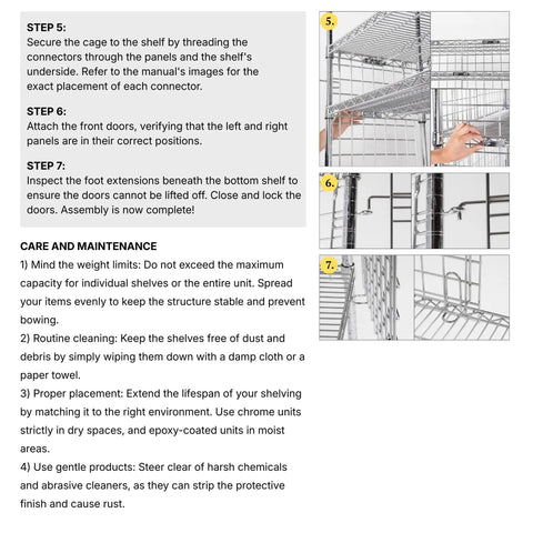 Heavy Duty Chrome Wire Mesh Rolling Security Cage Rock Solid Mobile Storage Locker NSF Certified 48X18X70 Inch assembly step connectors and shelves.