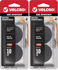 Heavy Duty Industrial Hook And Loop Fasteners With Rock Solid Adhesive Backing Water Resistant Sticky Pads For Indoor And Outdoor Use Tough Circular Disc Strips Hold Up To Ten Pounds in packaging showing four circles.