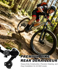 Mountain biker with Rear Derailleur RD-TZ31A Six To Seven Speed Hanger Mount displayed, emphasizing durability and ride readiness.