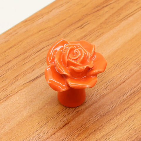Ceramic Rose Cabinet Knobs 6 Pack Orange Vintage Drawer Pulls For Dresser Wardrobe Kitchen Cupboard Easy Install With Screws