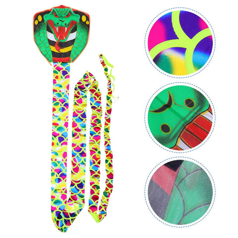 Handmade Long Tail Snake Kite For Adults Outdoor Beach Flying Ophidian Animal Model With Gold Foil Accents Vivid Colors