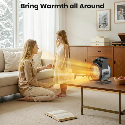 Portable 1500W PTC Ceramic Space Heater With Thermostat And 90 Degree Adjustable Angle on table heating room