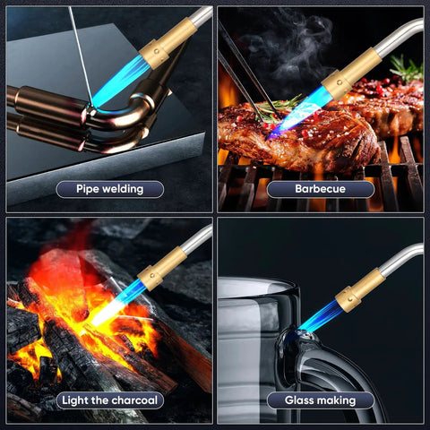 Propane Torch Head With 3 Interchangeable Nozzles, Trigger Start Ignition For High Heat Welding Soldering And Cooking uses
