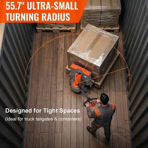 Heavy Duty Electric Pallet Jack Truck With 3300 Lb Capacity And Lithium Ion Battery for moving pallets in tight spaces.