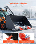 Beefy Tractor Bucket Edge Protector Set installed on tractor, heavy-duty steel, anti-skid, durable orange finish for snow chores