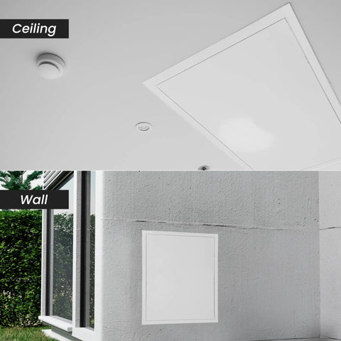 Rock Solid Galvanized Steel Access Panel For Drywall Built Tough As A Tank 10X20 Inch White Wall Hole Cover installed in ceiling and wall.