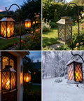 Flickering Lantern With 3 Flameless Candles in garden, waterproof PVC hanging light, realistic flame, easy to hang, patio decor.