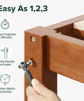Full Size Bamboo Platform Bed Frame With Sleek Slatted Headboard assembly process using a ratchet tool.