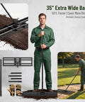 Person using 35 Inch Wide Lawn Leveling Rake With 6.5 Ft Long Handle, Heavy Duty Yard Leveler And Workhorse For Dirt And Sand
