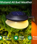 Solar Fence Lights Waterproof Outdoor Gutter Lights With Two Installation Methods for Deck, IP55, showing in rain, warm glow