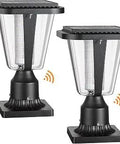 Solar Post Lights With Pier Mount Base No Wiring Sun Powered 6000K Cold White LED Dusk to Dawn Outdoor Lamp IP65 Waterproof 400LM