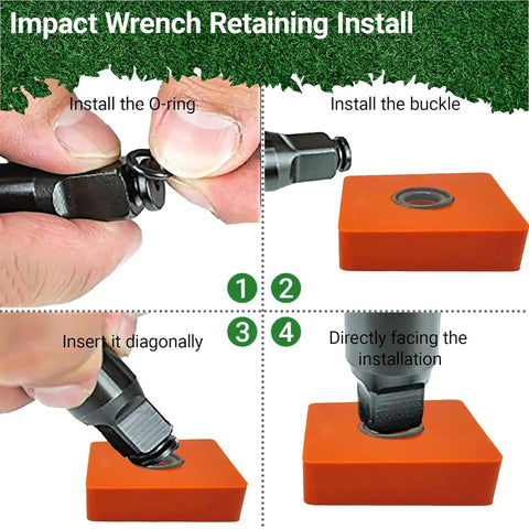 Impact Wrench Retaining Install guide showing steps to attach Badass 10 Pack Half Inch Impact Wrench Retaining Ring Clips.