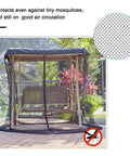 Three Person Patio Swing Mosquito Netting With Zipper Opening Waterproof Roof Tent And Polyester Mesh Screen on deck