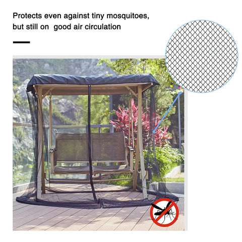 Three Person Patio Swing Mosquito Netting With Zipper Opening Waterproof Roof Tent And Polyester Mesh Screen on deck
