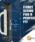 10 Inch White Sliding Patio Glass Offset Pull Handle Set Replacement Non Keyed Handle Fits 3 15/16 Inch Hole Spacing And 1 1/4 To 2 1/4 Inch Door Thickness With Four Hole Pattern Escutcheon Plate For Repair And Replacement Hardware