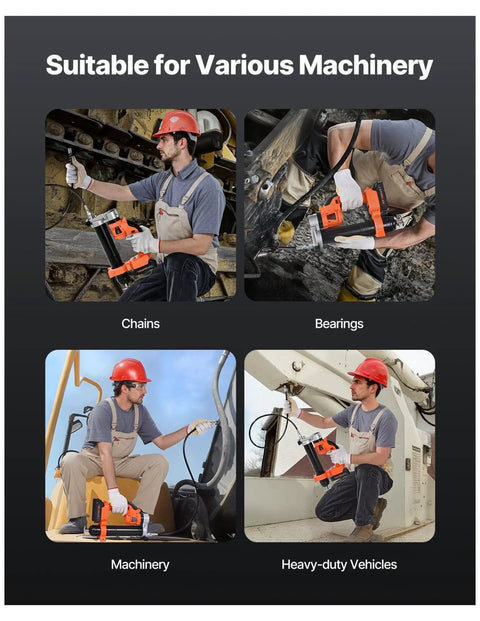 Workers using Cordless Grease Gun 80,000 PSI 20V Electric Tool Only on machinery and heavy-duty vehicles