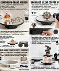 JAYEGT Motorized Rotating Display Stand, 10-Inch Mirror Finish Turntable With 11 Lb Load Capacity showcasing jewelry and figurines.